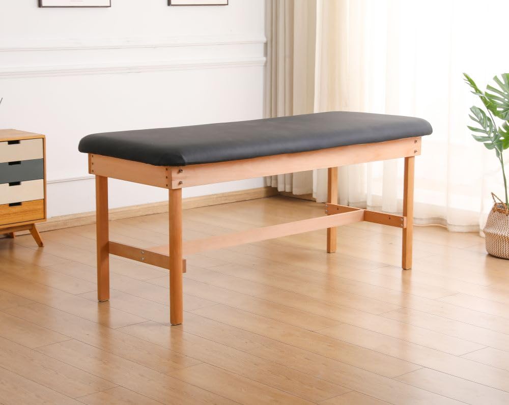 Carenovo 72" Medical Examination Table, Wooden Frame with Navy Cushion, Treatment Bench for Massage and Physical Therapy (Black)