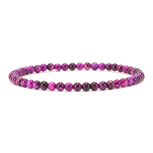 Cherry Tree Collection - Small, Medium, Large Sizes - Gemstone Beaded Bracelets For Women and Men - 4mm Round Beads (Purple Tiger's Eye, Small)