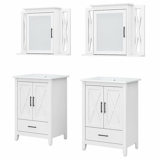 Bush Home Key West 48W Double Vanity Set with Sinks and Medicine Cabinets in White Ash