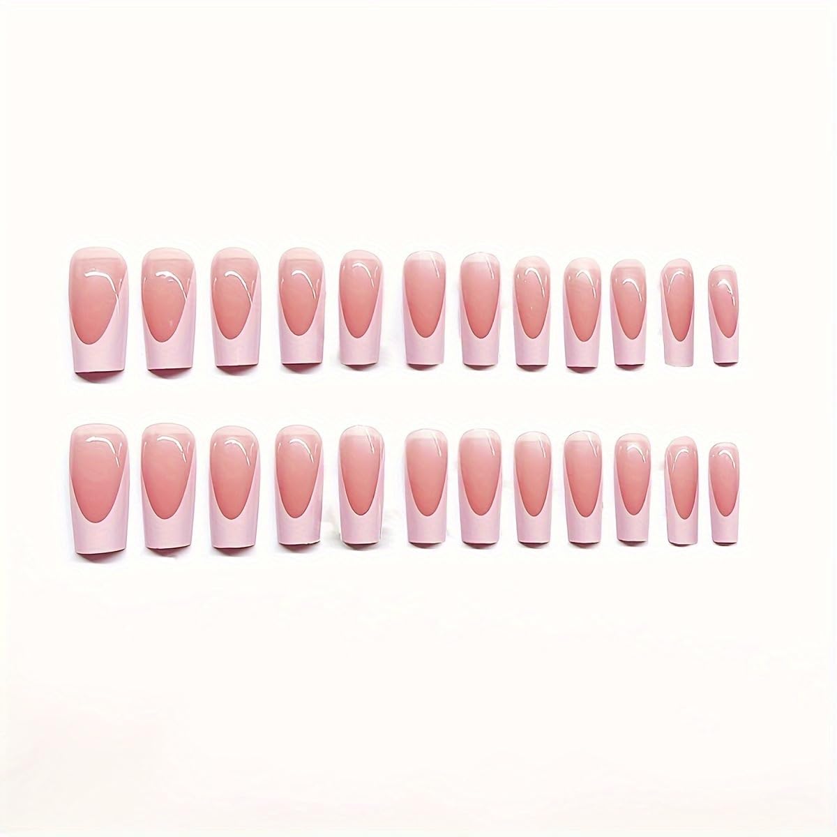CTTHNBD Pink French Tip Press on Nails & Press on Toenails Set, Medium Square Fake Nails, Glossy Stick on Toenails for Women 48 Pcs