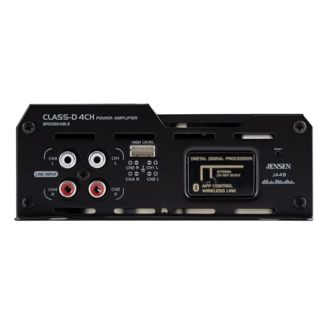 Jensen JA4B 460W RMS 4-Channel Class-D Car Audio Compact Amplifier with DSP