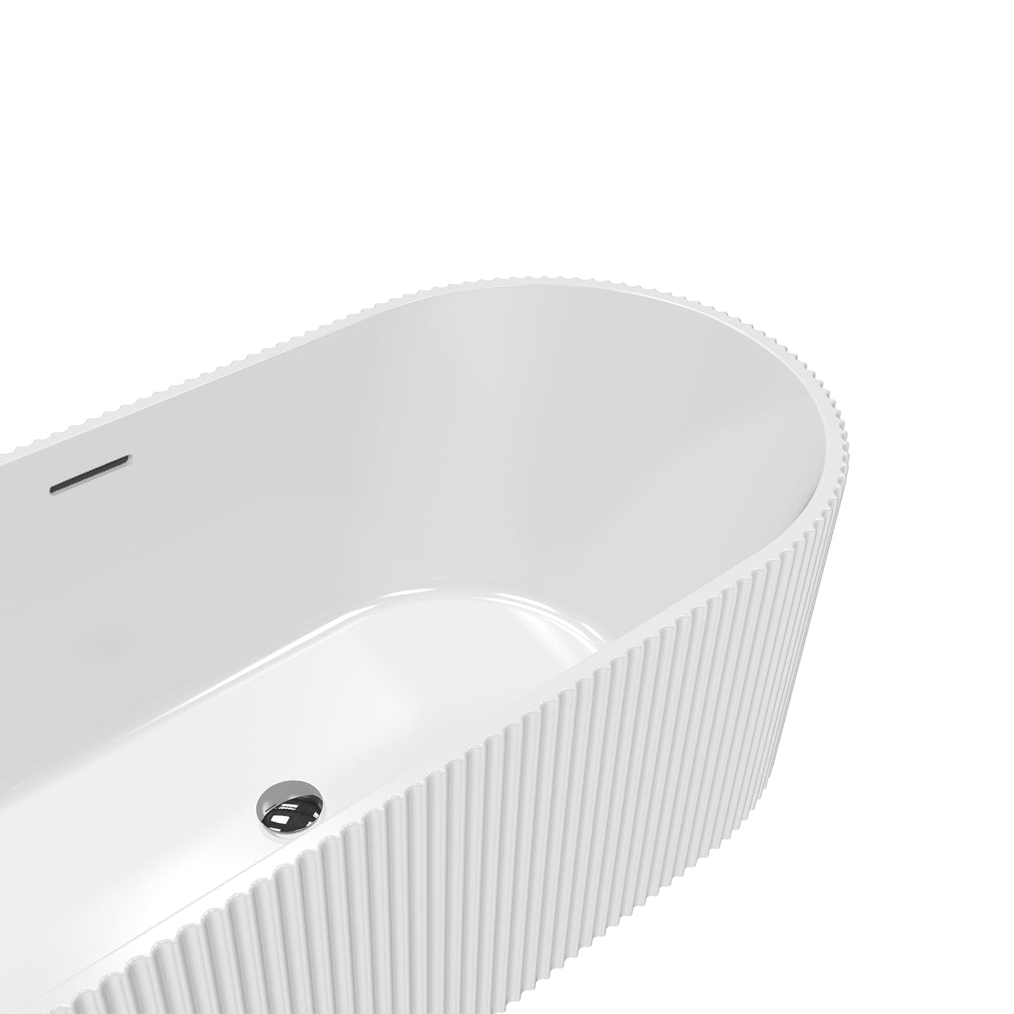 59"Acrylic Freestanding Soaking Bathtub, Deep Ergonomic Design with Lumbar Support, Integrated Overflow Drain, Non-Slip Base,cUPC Certified Modern Bathroom Tub, Easy Installation for Bathroom