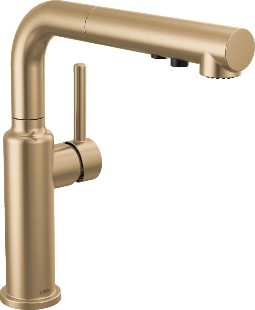 Delta Daneri Brushed Gold Kitchen Faucet with Pull-Out Sprayer, Modern Single Hole Kitchen Sink, Single Handle, Champagne Bronze 16879-CZ-DST