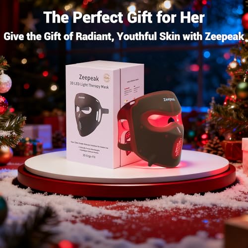 Zeepeak 3D LED Red Light Therapy Mask, FDA-Cleared, 360 LEDs, Anti-Aging & Blemish Repair, 5 Modes Red, Blue, Yellow with 850nm & 1072nm Dual-NIR, Eye-Protection, Portable Design for Home Travel