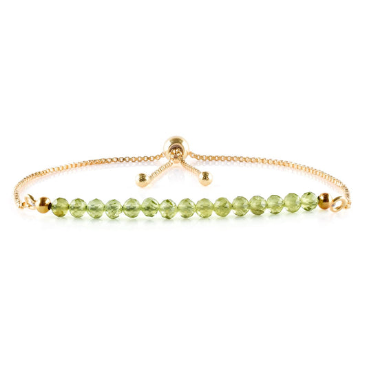 InfinityGemsArt Peridot Bracelets For Women August Birthstone Jewelry Micro Green Beads Beaded Stone Bolo Slider Crystals Gemstones Bracelet, 14K Gold Plated Adjustable Chain