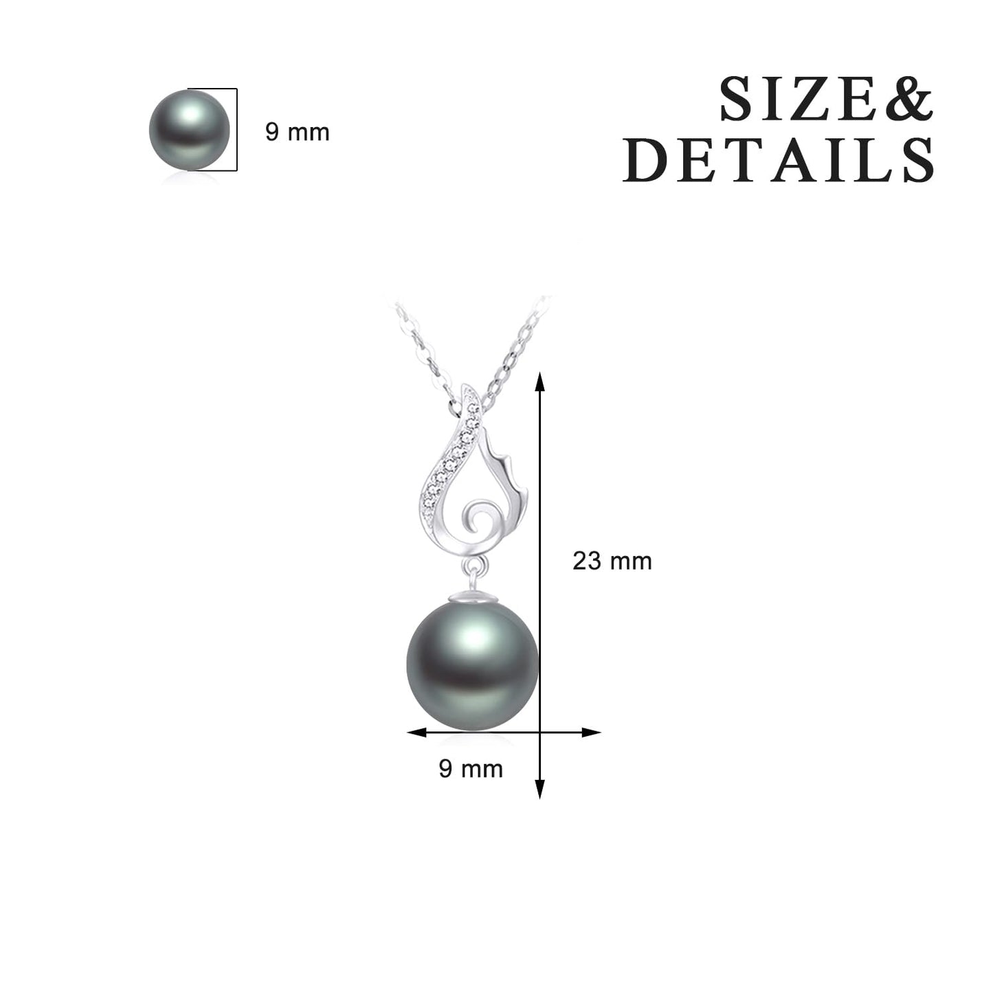 14k White Gold Diamond and Dyed Black pearl Necklace + 18k Earrings Set