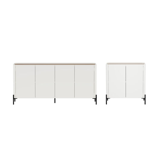 Manhattan Comfort Abbey 2 Piece Set, 67" Sideboard and Accent Cabinet with Adjustable Shelves, Modern Tray Top Design, Soft Close Doors, Ideal for Dining, Living Room, and Bedroom, Maple and Off White