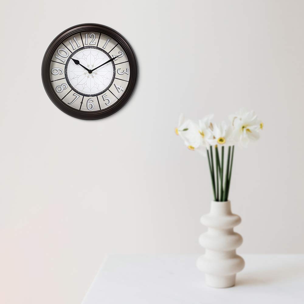 Presentime & Co. 12.6" Illuminated Farmhouse Wall Clock, Silent Battery Operated Night Light Wall Clock with Smart LED Sensor for Living Room, Bathroom, Kitchen, Home Office, Oil Rubbed Bronze Finish