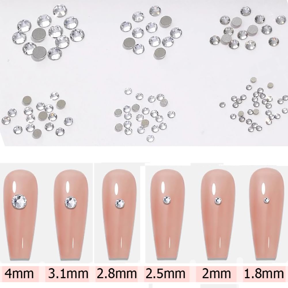 Flatback Rhinestones Nail Gems with Pickup Pencil and Tweezers, Silver Clear &Transparent AB Crystals Nail Charms Face gems, Glass Rhinestones for Nail Art Face Makeup and Manicure Decor