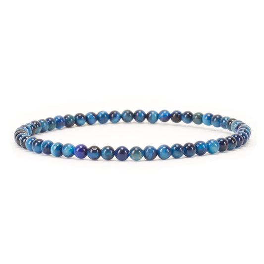Cherry Tree Collection - Small, Medium, Large Sizes - Gemstone Beaded Bracelets For Women and Men - 4mm Round Beads (Jade Blue Tiger's Eye, Small)