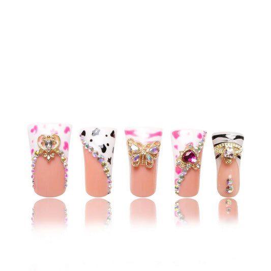 LOVFUL Reusable Press on Nails | Rolling Luxe | Salon Quality Sustainable Style Handmade with Full Covered Crystals | Duck Classic Regular 1.3 in | H144-S
