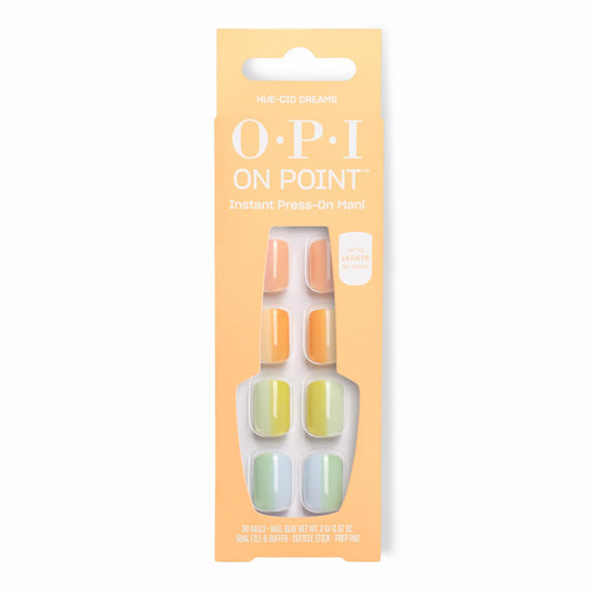 OPI On Point Hue-cid Dreams | Short Squoval Pastel Rainbow Nail Art Press On Nails | 30 Count with Nail Glue | Long Lasting, Reusable, Non-damaging
