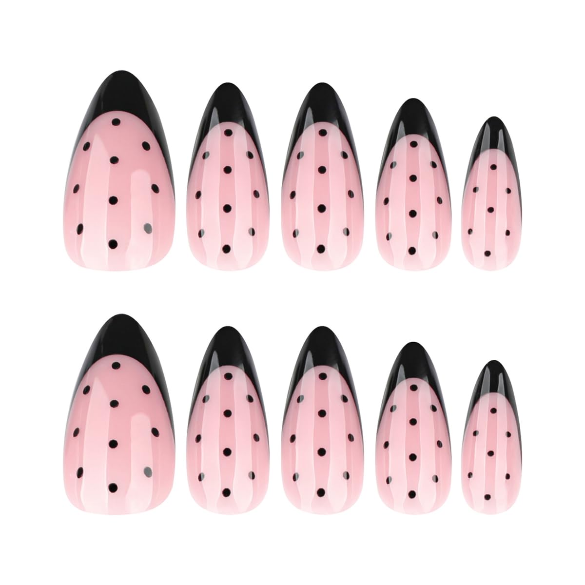 Black Fench Tip Press on Nails Medium Almond Fake Nails Cute Polka Dot Nails Press ons with Design Reusable Artificial Nail Full Cover Stick on Nails for Women Manicure 24Pcs