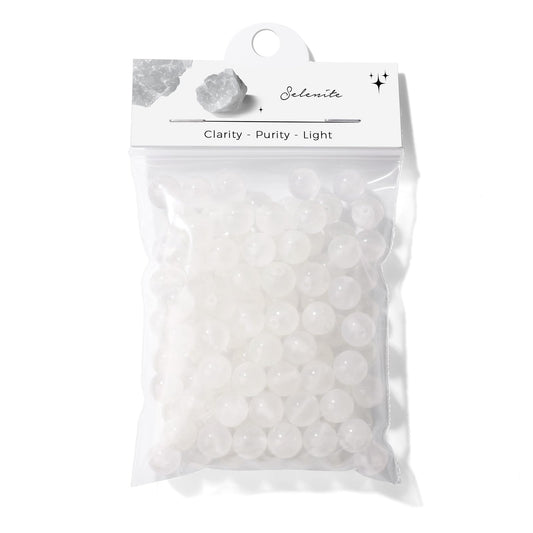 Raicegs 100pcs 8mm Selenite Beads Natural Gemstone Beads Round Loose Beads for Jewelry Making DIY Bracelets Necklace