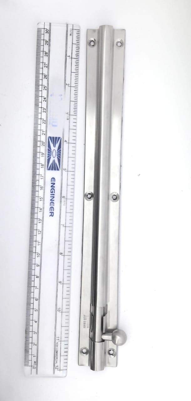 ssiskcon 12 inch Stainless Steel Barrel Bolt 10mm Solid Satin 32D Surface Cane Defend Security Latch Slide Lock