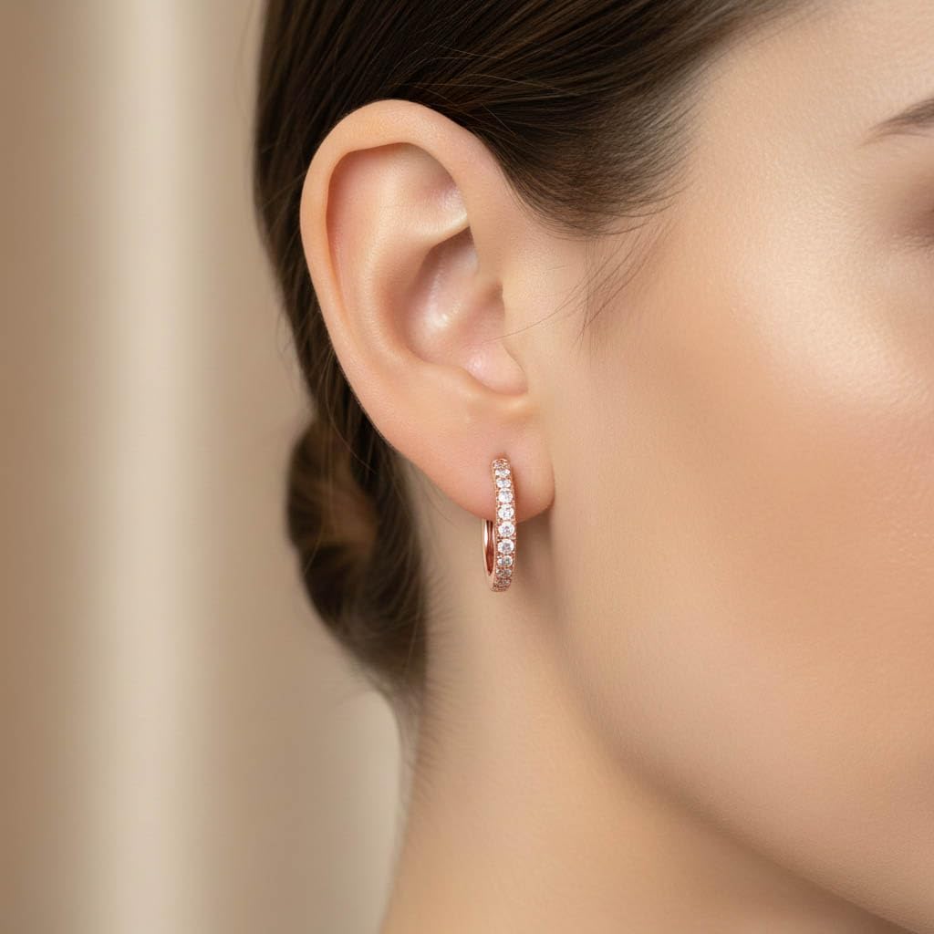 10MM Huggie Hoop Earrings for Women, 0.25 Carat (ctw) Round Natural Diamond Hoop Earrings in 10K Solid Rose Gold Jewelry for Her