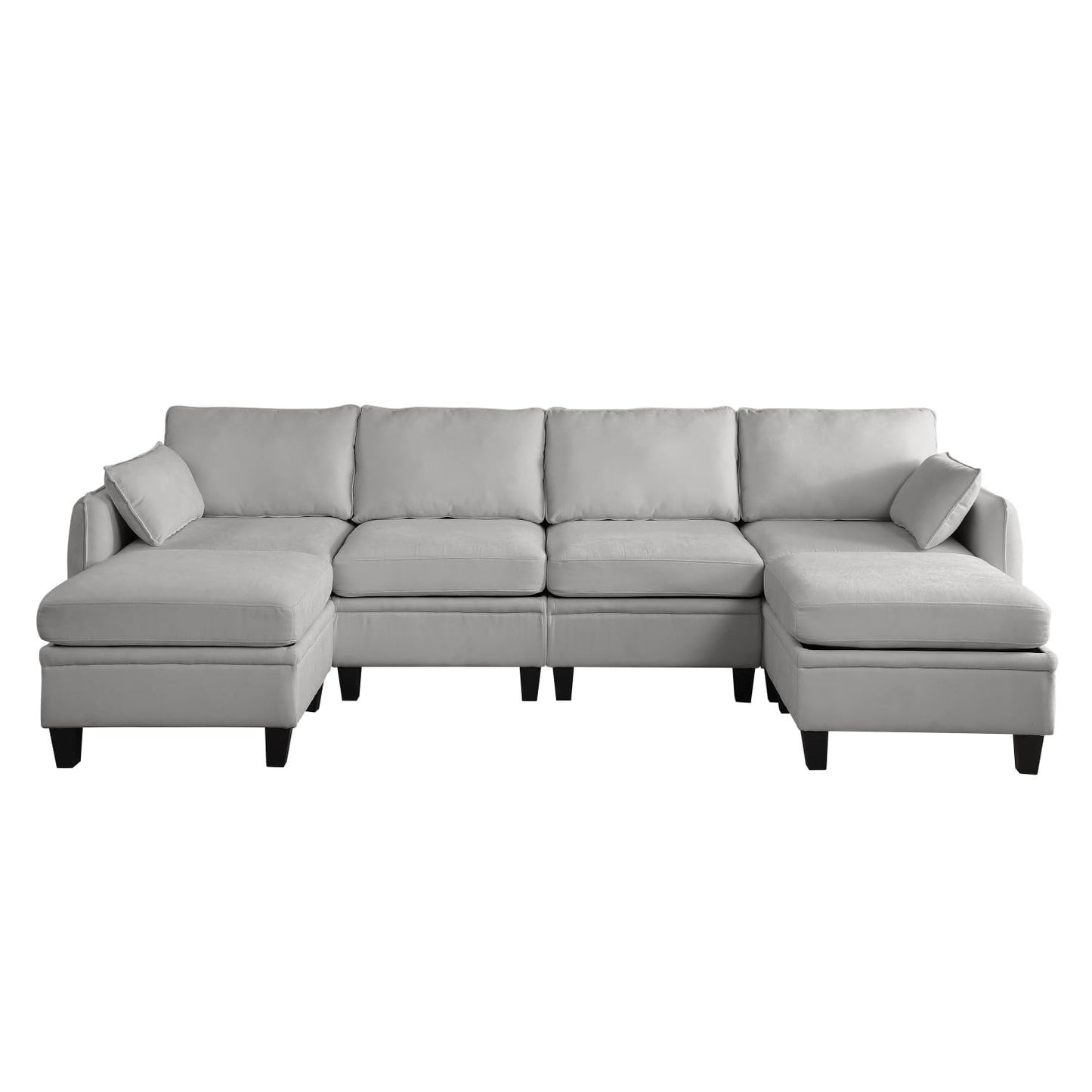 109" Modular Sectional Sofa, U-Shaped Cloud Couch with 2 Storage Ottoman, 6-Seat Chenille Deep Seat Sofa for Living Room, Apartment, Office, Grey