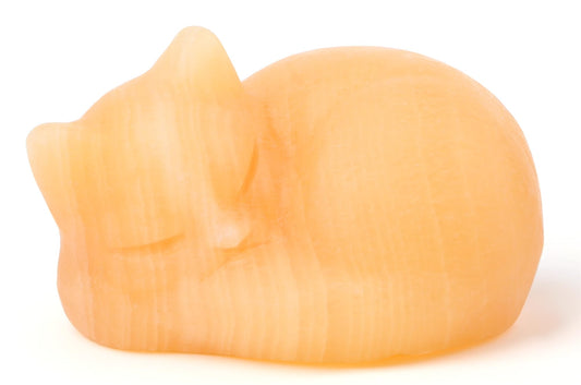 YATOJUZI 2" Cat Decor Figurines Yellow Jade Crystals Sleeping Cats Decor Hand Carved Cute Crystal Animal Statues Decors Room Home Office Desk Decorations Cat Gifts for Women