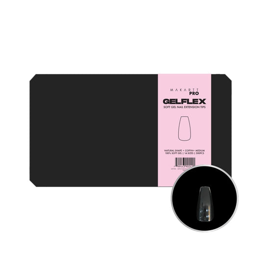 MakarttPro GelFlex Soft Gel Nail Tips 500pc Box – Medium Coffin Shape – 14 Sizes 00–9 – Clear Soft Gel Tips for Nail Extension – Easy to Apply, Lightweight, Professional Salon Quality