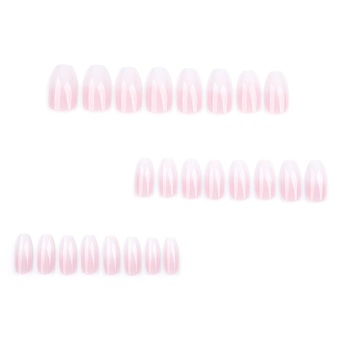 Short Press on Nails Coffin Fake Nails White and Pink Glue on Nails Glossy Nails Press ons Cute Acrylic Nails Spring False Nails with Glitter Designs Daily Wear Simple Stick on Nails for Women 24Pcs