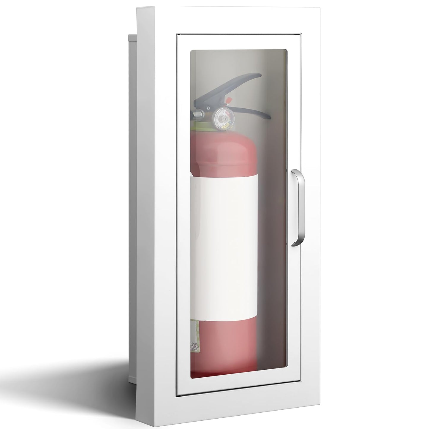 Zonon 1 Pcs Semi Recessed Fire Extinguisher Cabinet, Steel Wall Mount Cabinet with Magnetic Door & Handle, Acrylic Window, 2.5" Trim Frame, Fits 2.5/5/10 lb Fire Extinguishers, White
