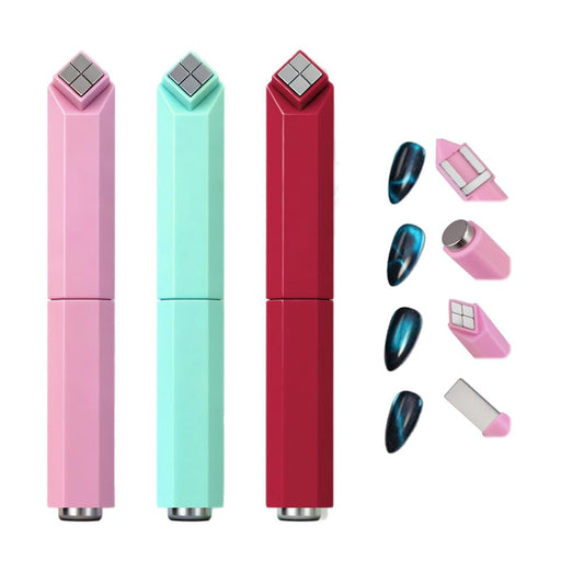 Vantico 3 pcs 4-in-1 Cat Eye Nail Magnet Set, Professional Magnetic Nail Art Tool in Pink, Mint, Red, Multi-Functional Design for Gel Polish