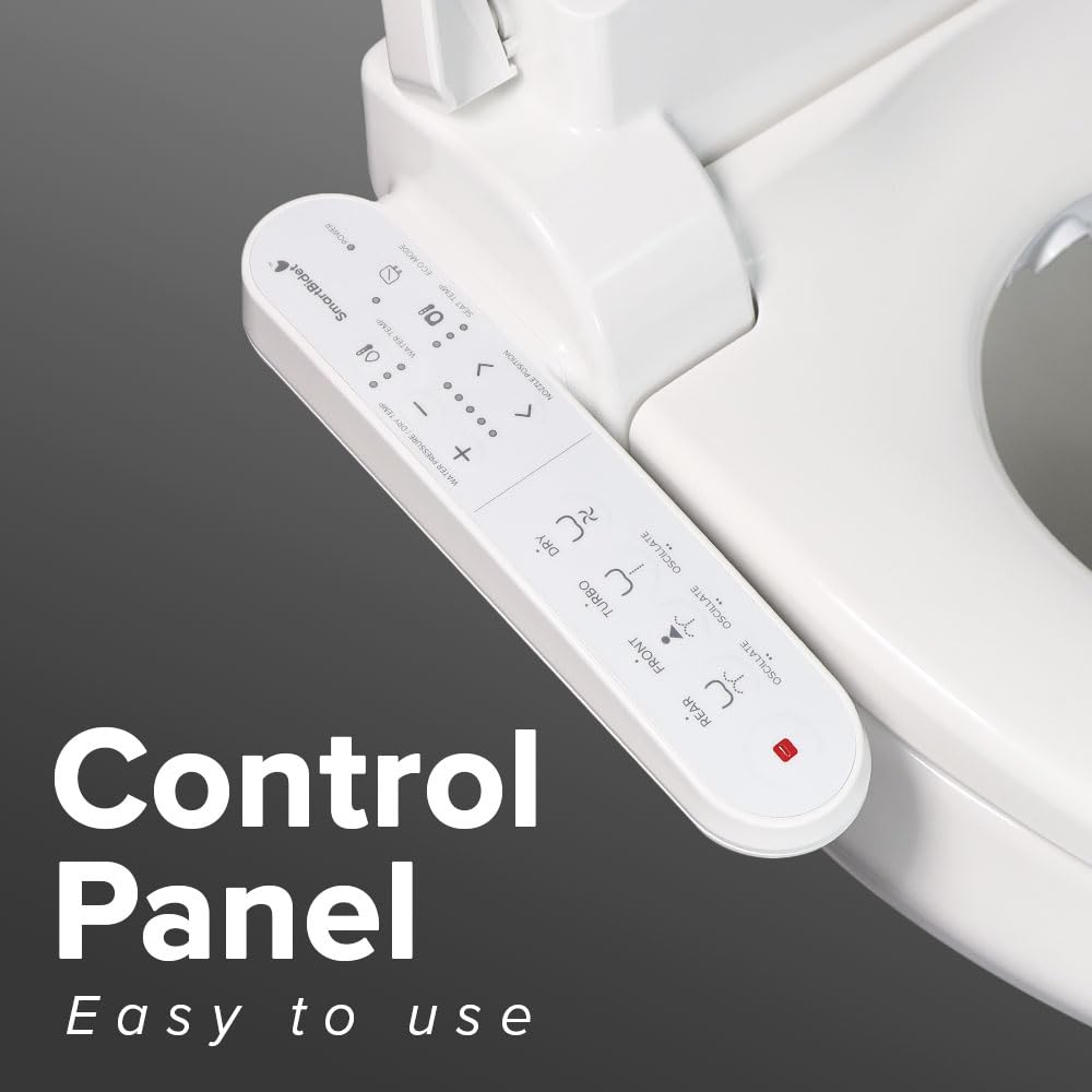 SmartBidet® SB-2000WE Electric Smart Bidet Toilet Seat with Heated Seat, Warm Air Dryer, Temperature Control Wash, and Control Panel, Elongated Seat