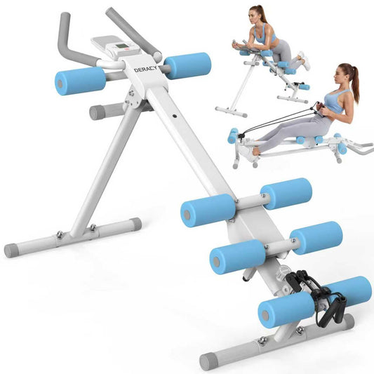 DERACY Ab Workout Machine Adjustable Ab Trainer Abdominal Trainer for Home Gym Foldable Ab Crunch Machine for Core 440 LBS (White - Blue)