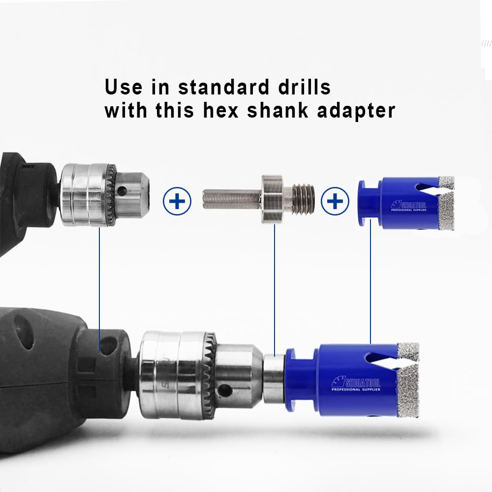 SHDIATOOL Diamond Tile Drill Bits Kit 12pcs, Porcelain Hole Saw Sets, Core Bits Cutter for Drilling Ceramic Marble Granite (6/6/8/20/25/35/50/20MM/2/SDS/HEX/4.5“)