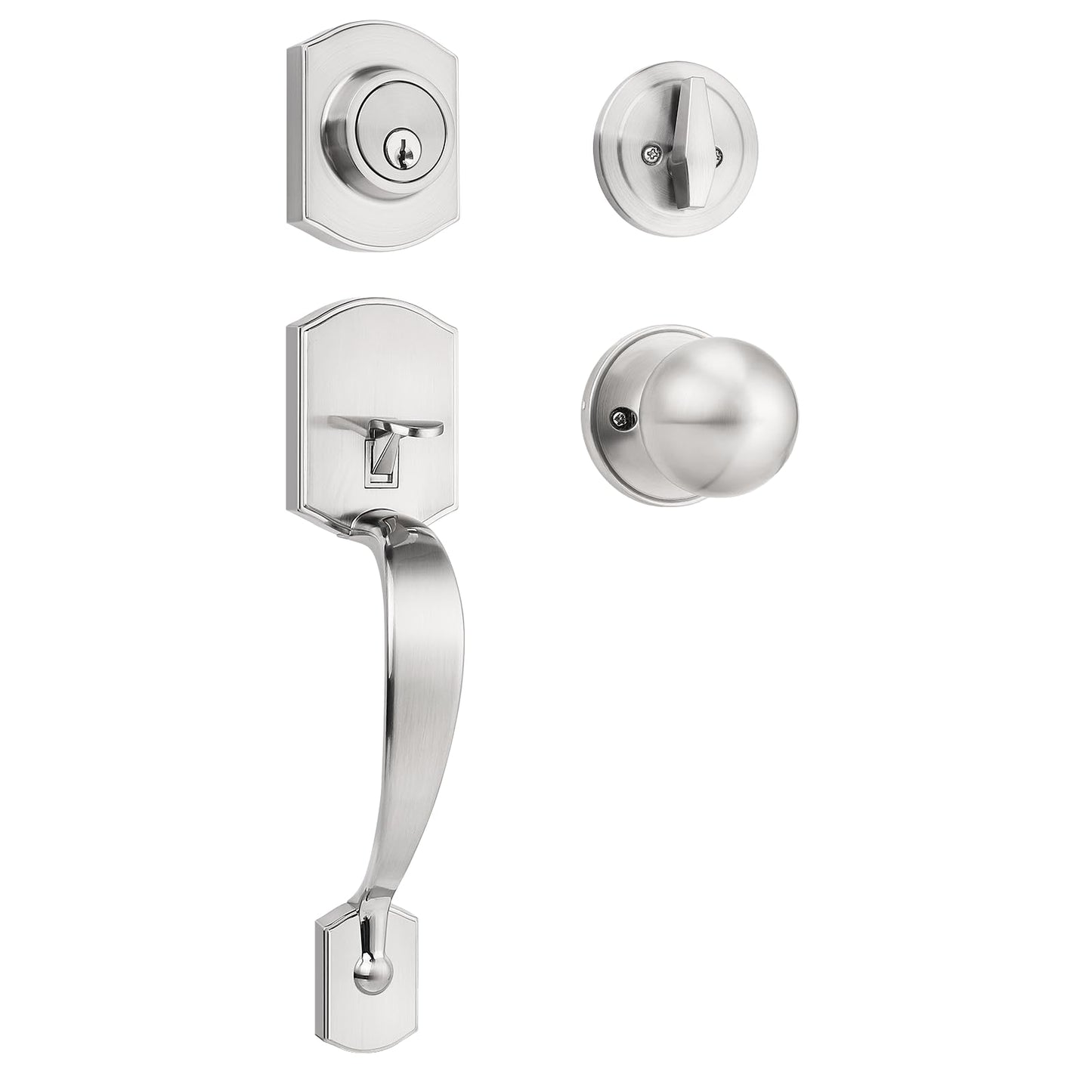 Brotima Front Door Handle and Deadbolt Set, Satin Nickel Front Door Lock Set with Reversible Knob Handle, Modern Exterior Door Handleset with Single Cylinder Deadbolt,1 Pack