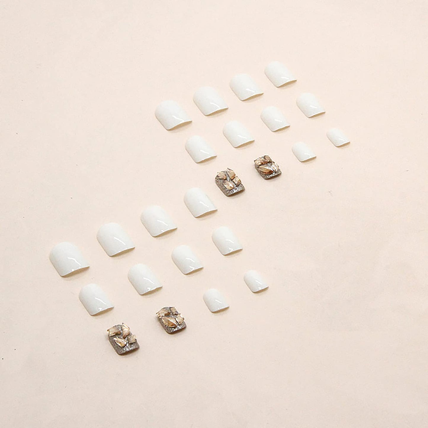 Press on Nail Short Square Length, 24Pcs Full Cover Reusable False Nails Kits, Glue On Nails with Rhinestone Designs, Artificial Fingernails Acrylic Fake Nails for Women, Stick on Nails Coffin Shape