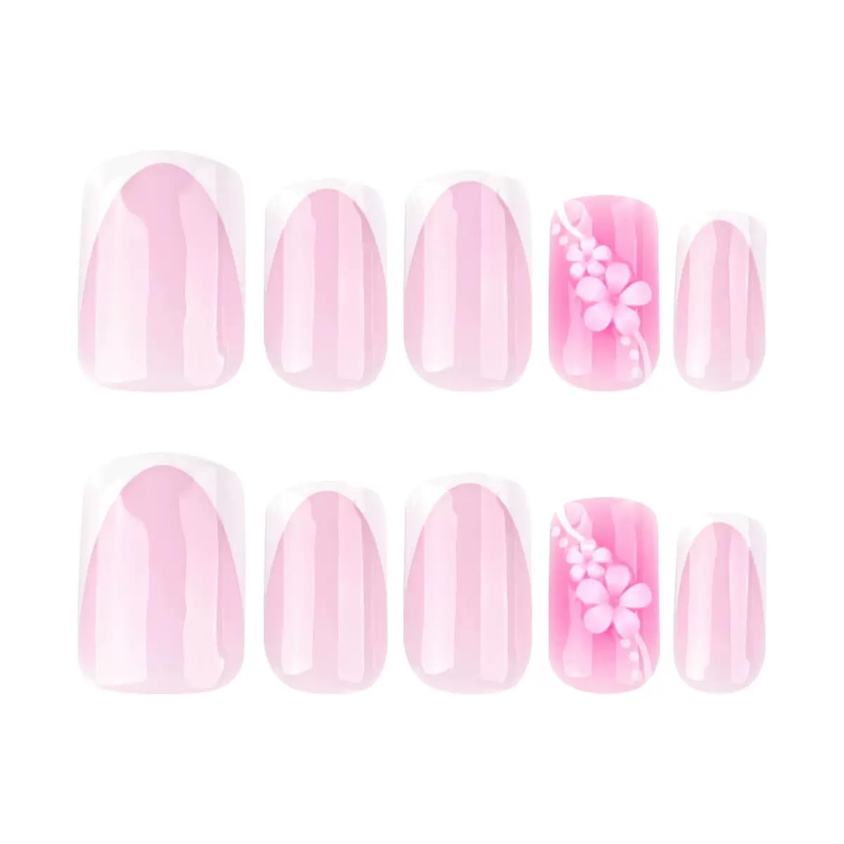 CTTHNBD Press on Nails Square - Short Fake Nails with Floral Chrams Design - White French Tip False Nails Press ons - for Women 24 Pcs