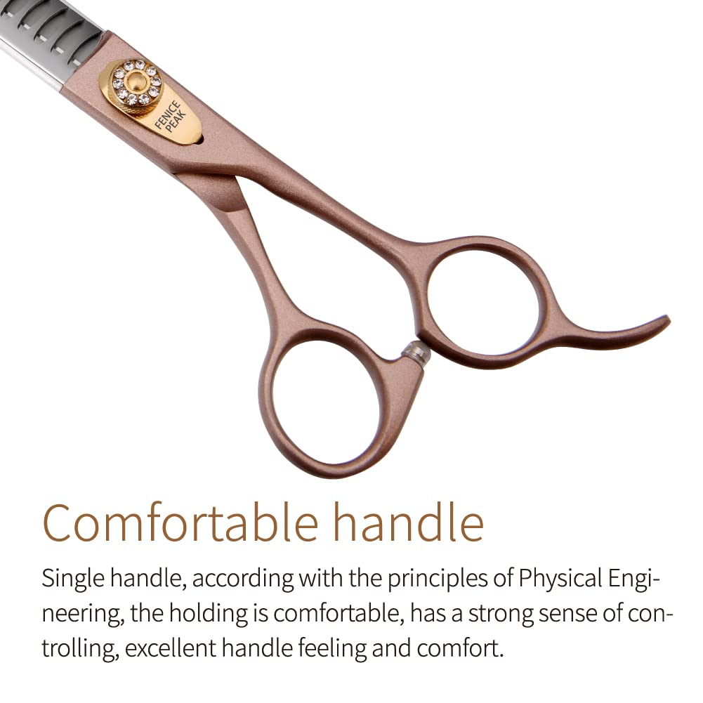 Fenice Peak 7.5‘’ Professional Dog Grooming Scissors Set Rose Gold 440C Stainless Steel Straight Thinning Curved Chunker Shears 4pcs Set for Pet Grooming Services Dogs and Cats