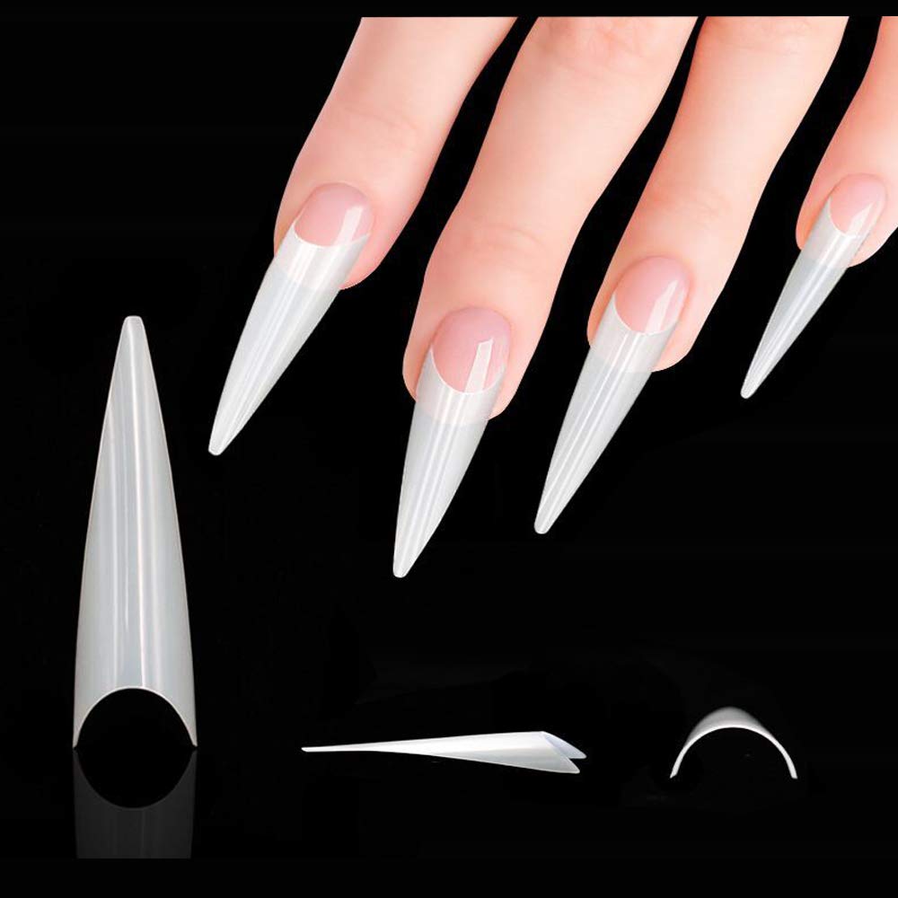 Long Stiletto Natural Nail Tips - Acrylic Half Cover Pointed Fake Nails, Long Claw False Artificial Tips 600pcs 10 Sizes With Box