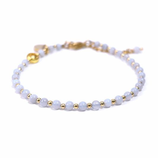 Morchic 3mm Blue Lace Agate Natural Gemstone Beaded Bracelet for Women, Dainty Tiny Charm Jewelry, Adjustable 7.1-8.6", Ideal Birthday Holiday Gift
