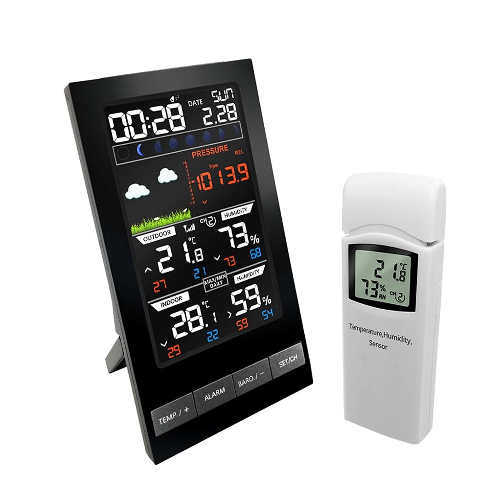 HIONJIN Weather Station Outdoor Hygrometer Digital Thermometer mmHg Barometer Digital Hygrometer Alarm Clock Weather Forecast