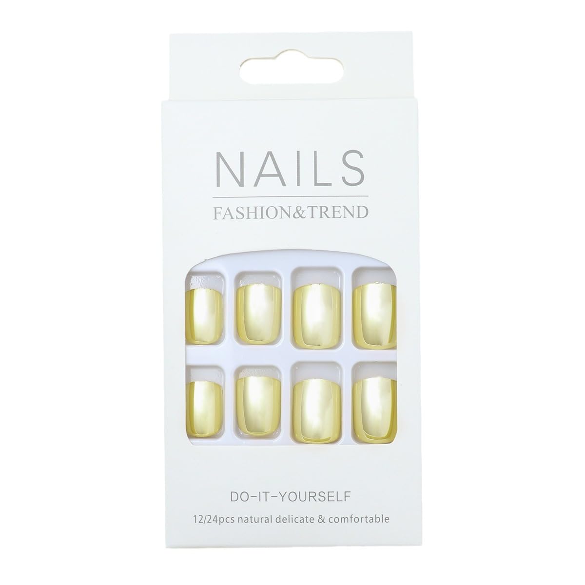 Gold Press on Nails Short Square Fake Nails Gold Chrome False Nails Mirror Design Glossy Glue on Nails Metallic Full Cover Acrylic Stick on Nails Artificial Nails for Women Girls Manicure 24Pcs