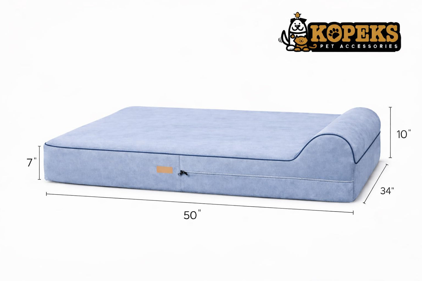 KOPEKS Orthopedic Memory Foam Dog Bed 7" Inch Thick Extra Large Dog Bed With Pillow Grey 50"x34"x10" Includes Waterproof Liner & Durable Removable Cover With Smart Design