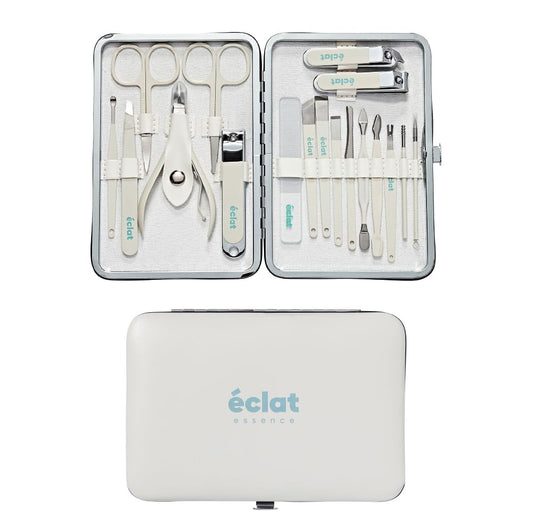 Éclat Manicure Pedicure Kit for Men & Women, 18Pcs Finger & Toe Nail Care Tools Includes Nail Clipper Cutter, Tweezer, File, Cuticle Pusher, Personal Care Professional Grooming Set With Travel Case