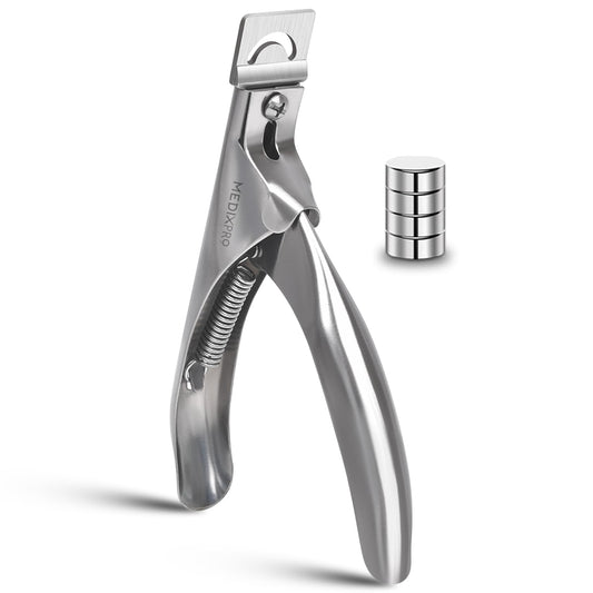 MedixPro Acrylic Nail Clipper with Magnet Silver Professional Nail Tip Cutter Adjustable Nail Extension Cutter Stainless Steel Sharp Blade for Acrylic Gel False Nails Manicure Pedicure Nail Art Cutter