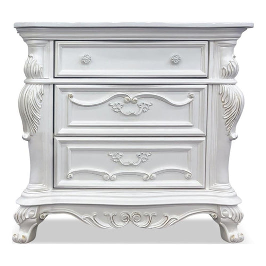 Furniture of America Agatha Traditional Solid Wood Nightstand with Drawers and Stone Top, Small Bedside Table, No Assembly Wooden Night Stand for Bedroom, Guest Room, Dorm, White