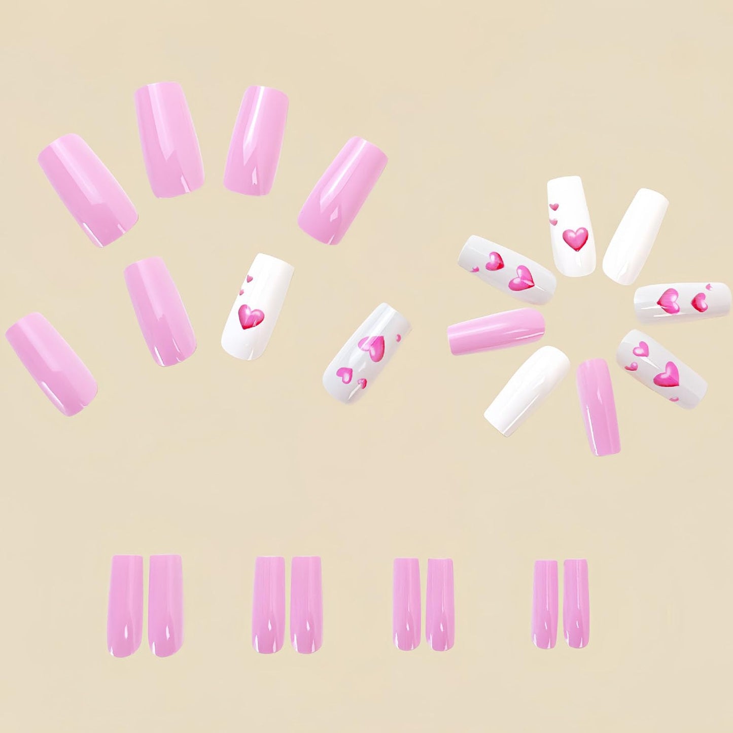 FIEONCIY Press on Nails Square Shaped Glossy Full Cover Acrylic Medium Length Square False Nails with Designs Artificial Short Coffin Fake Nails with Charms Glue ons Fingernails for Women Girls(Y481)