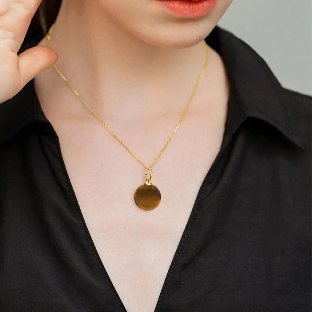 925 Sterling Silver Essential Oil Necklace For Women And Men, 14K Gold Filled Natural Stone Round Perfume Bottle Necklace, Essentials Oil Diffuser Vial Necklace (7 - Essential Oil Necklace)