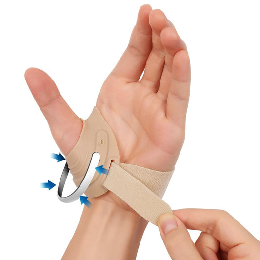 FORTEMOTUS CMC Thumb Brace - CMC Joint Support Stabilizer: for Thumb Joint Pain, Tendonitis, Osteoarthritis, Instability, Lightweight & Adjustable Thumb Support Brace for Men Women Beige, Left Hand