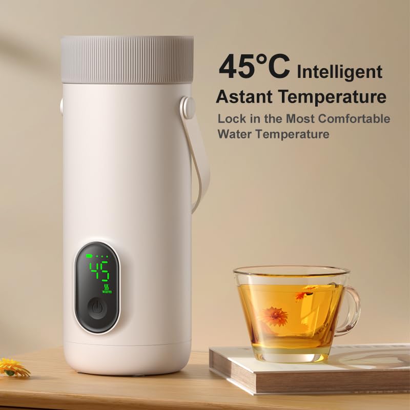 Travel Electric Kettle 350ML, Portable Kettle for Travel, Small Tea Coffee Kettles, 27000mAh USB Rechargeable Hot Water Boiler for Car Outdoor Camping (US Plug)