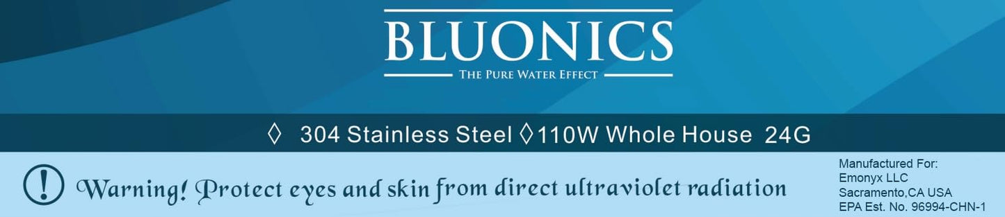 UV Water Filter Whole House Purifier System 110W Ultraviolet Light Lamp, 110V, 24GPM Flow Rate, 1-inch NPT Inlet Outlet Purification by Bluonics