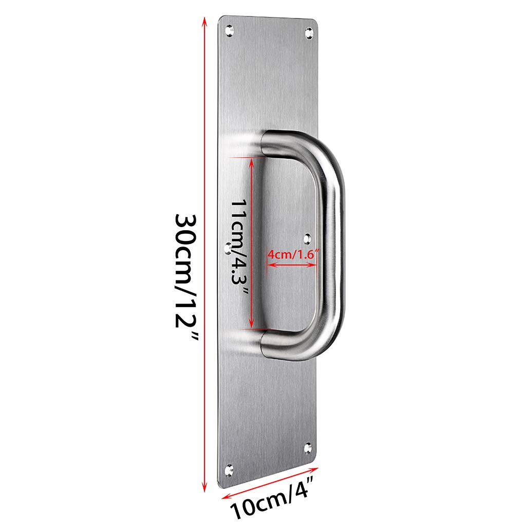 Sumnacon 2 Set 12" Stainess Steel Door Handle Pull & Push Plate - Heavy Duty Gate Handle Bar for Home/Office/Warehouse/Public, Suitable of Wooden/Composite Door with Screws, Brushed