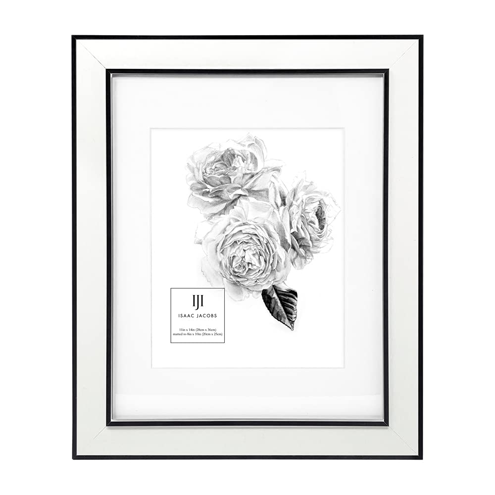 Isaac Jacobs 11x14 (Matted 8x10) White w/Black (Vertical & Horizontal) Double Border Picture Frame, Wall-Mountable, Made for Photo Gallery and Wall Art, Home or Office (11x14, White W/Black)