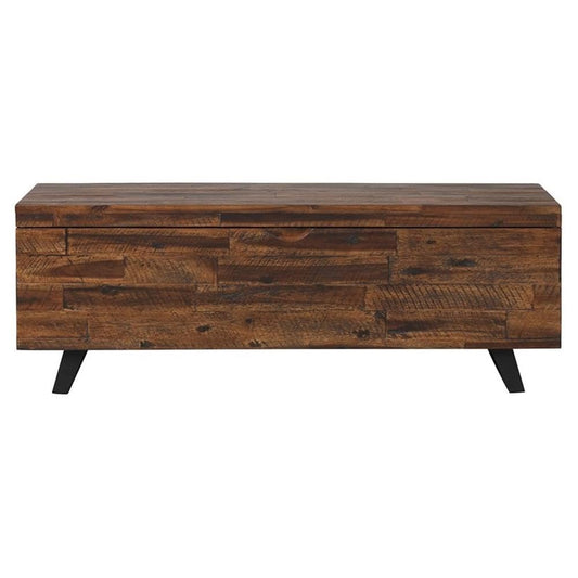 MAKLAINE Broadmore Rectangular Acacia Wood Storage Trunk, 46 in Top, Brown Finish, Black Metal Legs, Hinged Lid, Versatile Coffee Table or Entryway Storage for Living Room or Bedroom