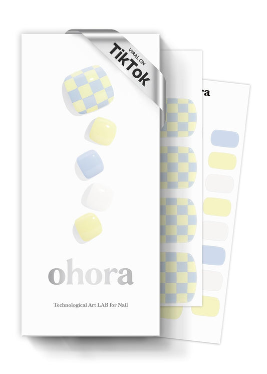 ohora Semi-Cured Gel Pedi Strips 34pcs(P Marble Soda) - Includes 16 Solid Color, 14 Accent Wraps, 2 Prep Pads, Nail File & Wooden Stick